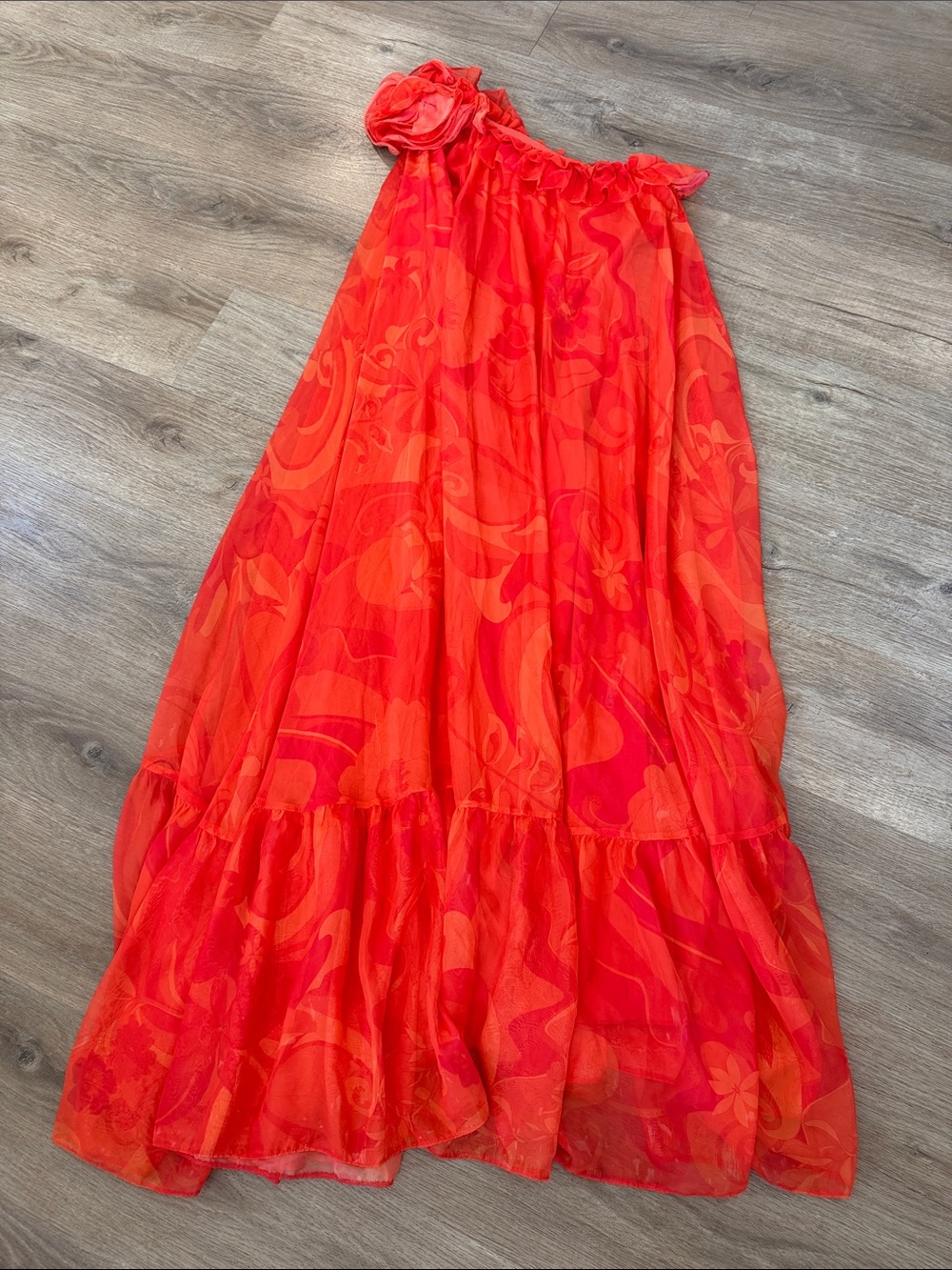 One Shoulder Rose Ruffle Maxi Dress - Picture 11 of 17